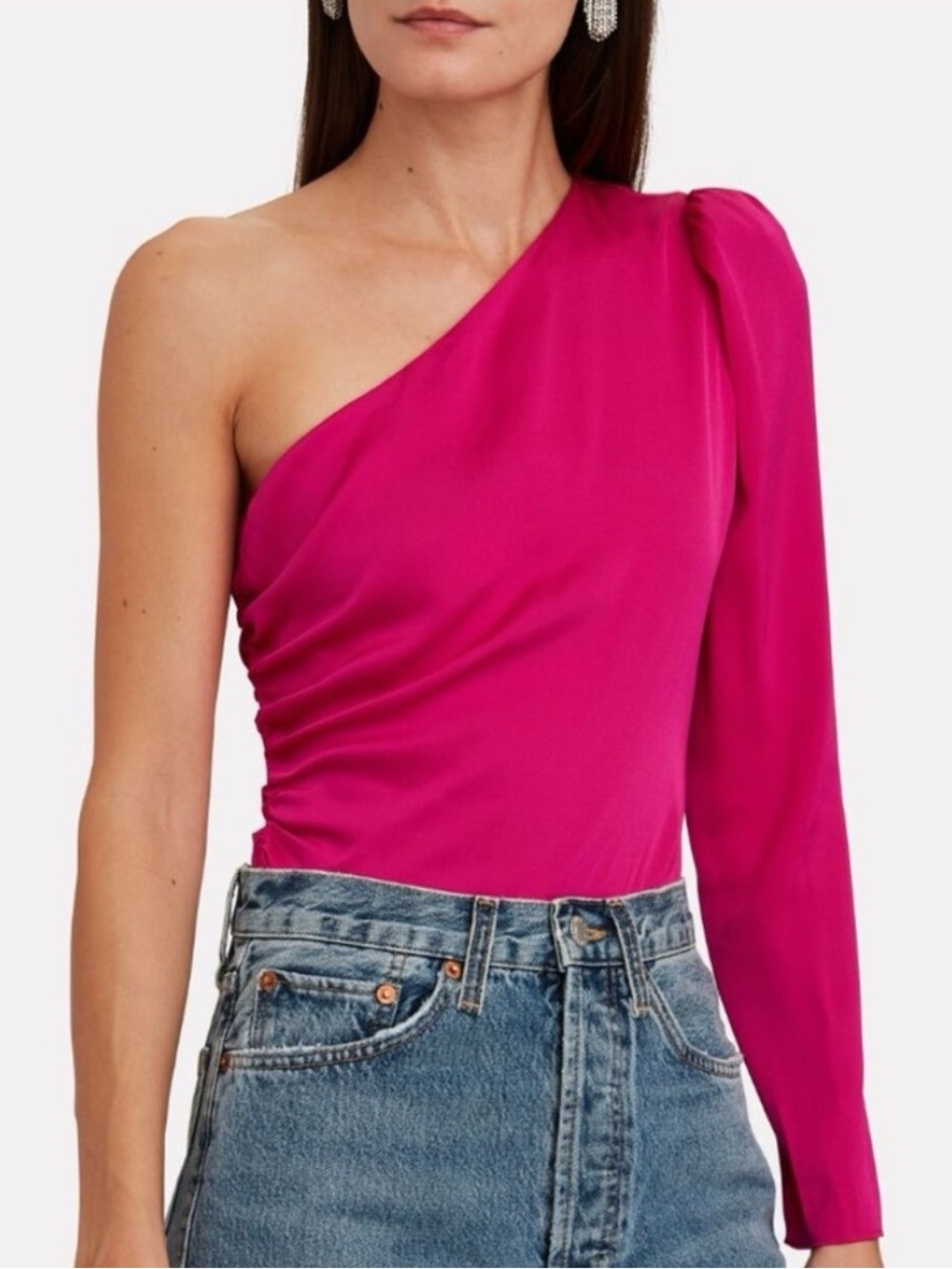 One-Shoulder Fuchsia Satin Top intermix